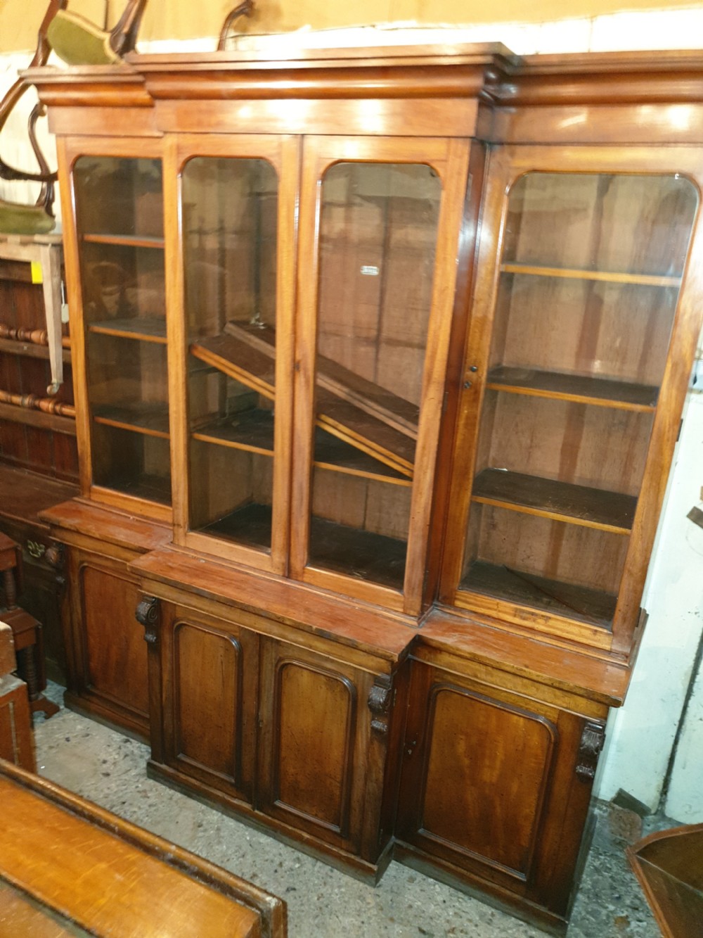 19th century mahogany breakfront front library bookcase  View II