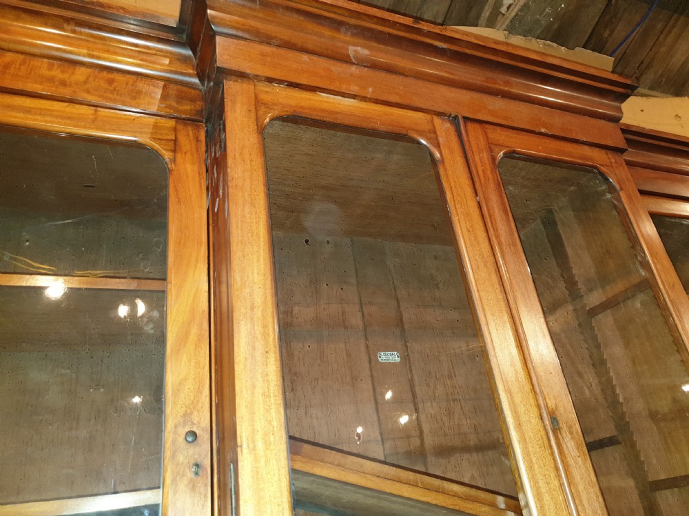 19th century mahogany breakfront front library bookcase  View IV