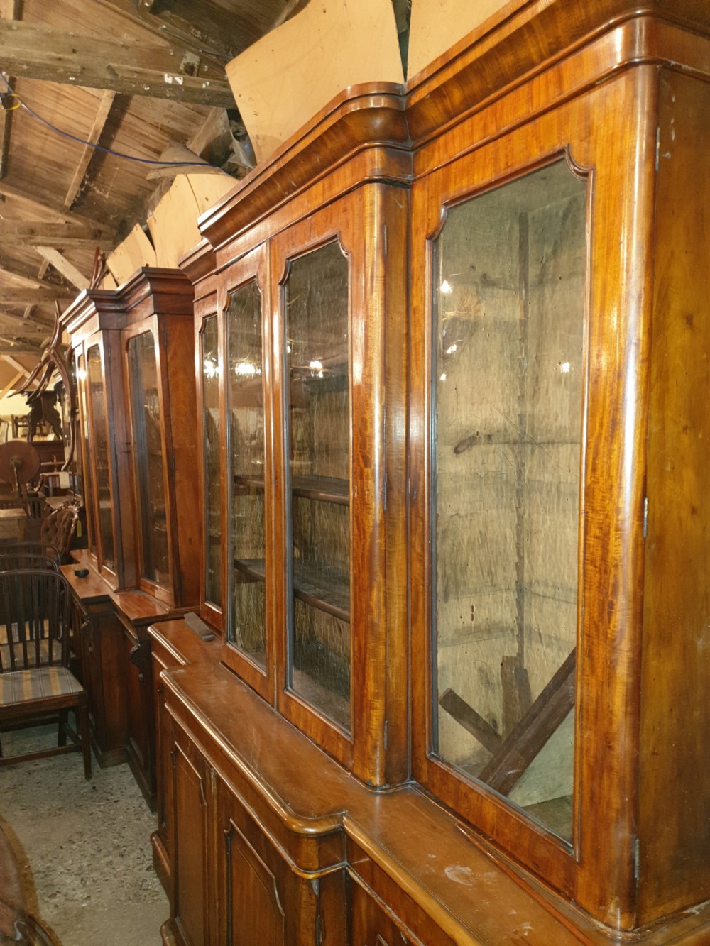 Victorian mahogany breakfront bookcase. View IV