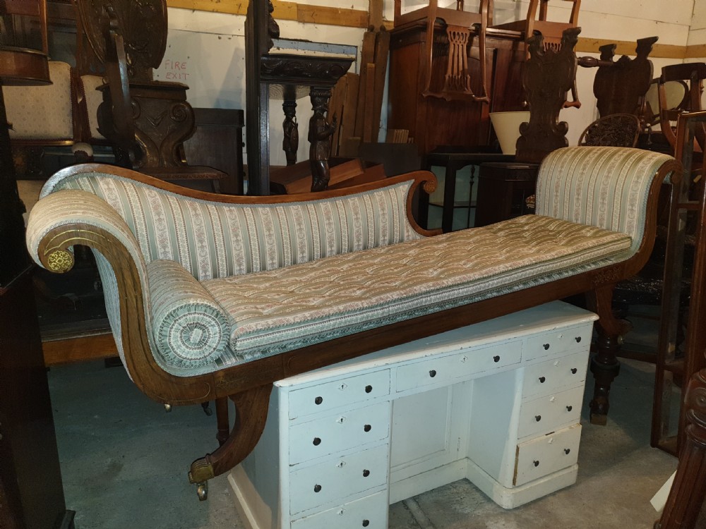 Large Regency brass inlaid rosewood chaise longue