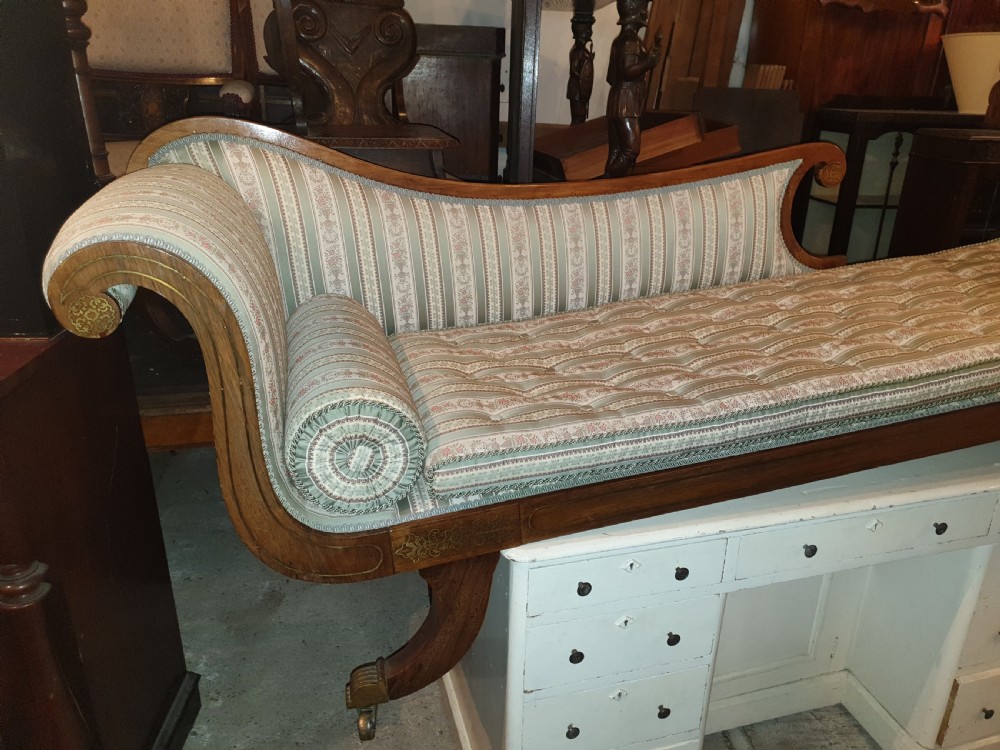 Large Regency brass inlaid rosewood chaise longue View II
