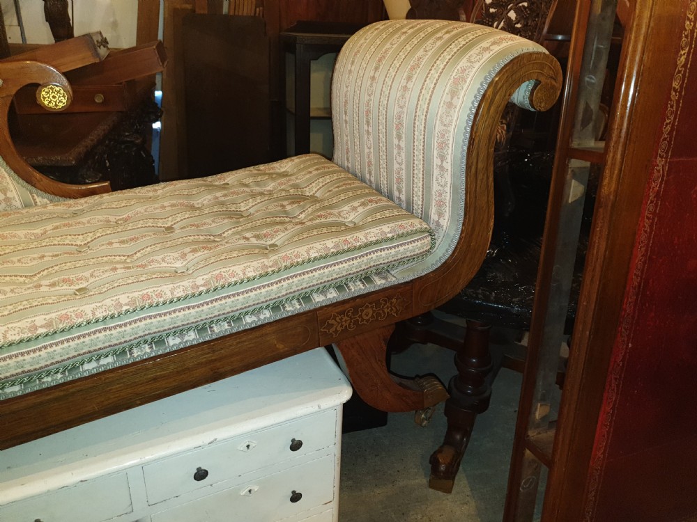 Large Regency brass inlaid rosewood chaise longue View III