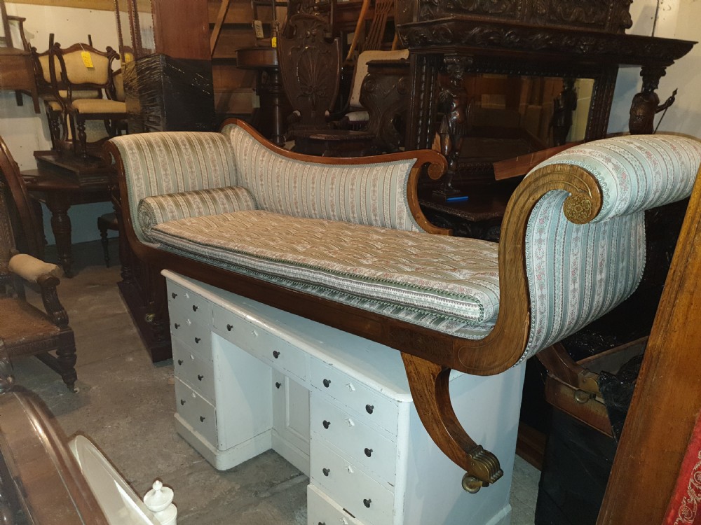 Large Regency brass inlaid rosewood chaise longue View IV