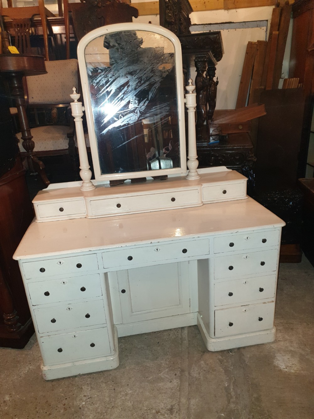Victorian country house painted pine dressing table with mirror  View IV