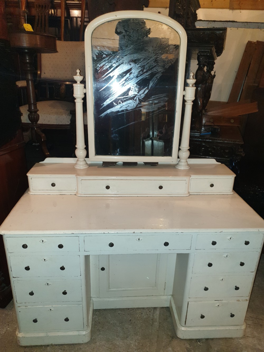 Victorian country house painted pine dressing table with mirror  View V