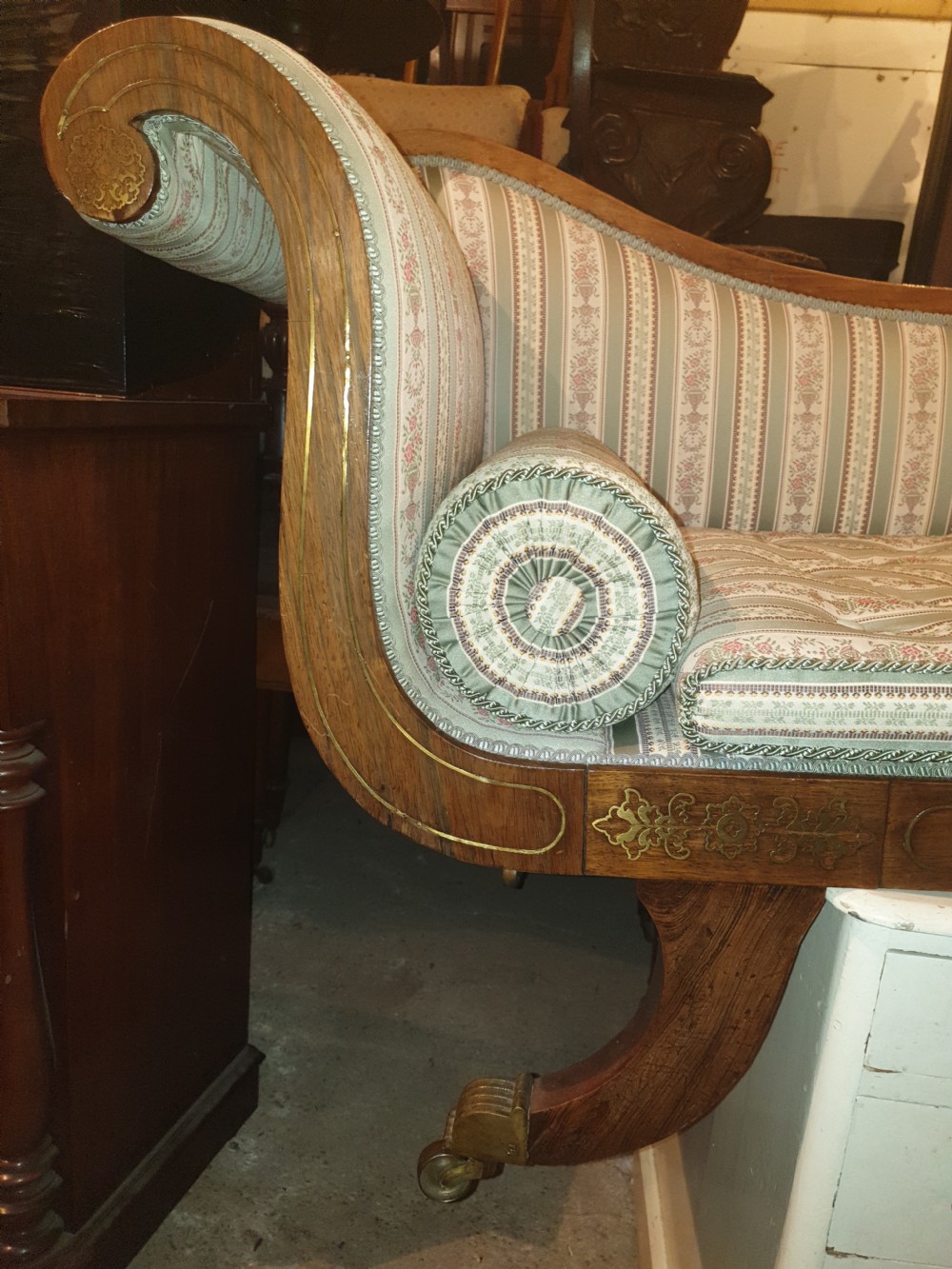 Large Regency brass inlaid rosewood chaise longue View VI