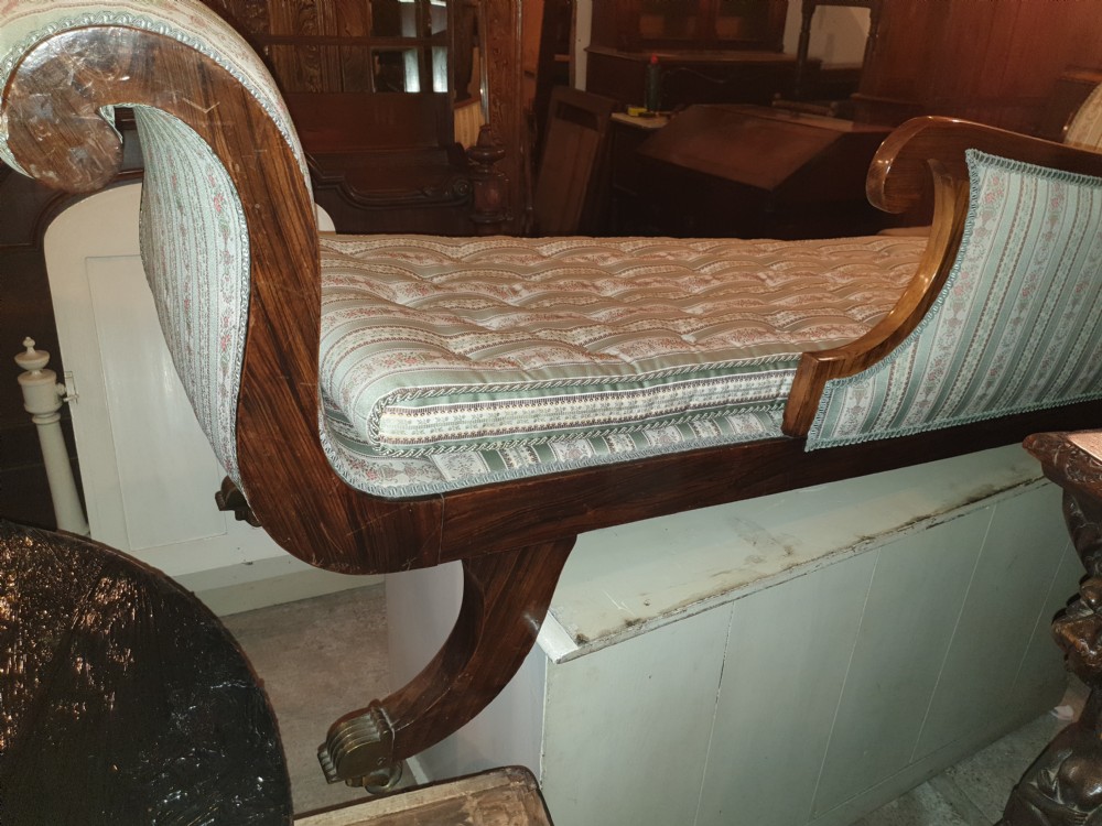 Large Regency brass inlaid rosewood chaise longue View X