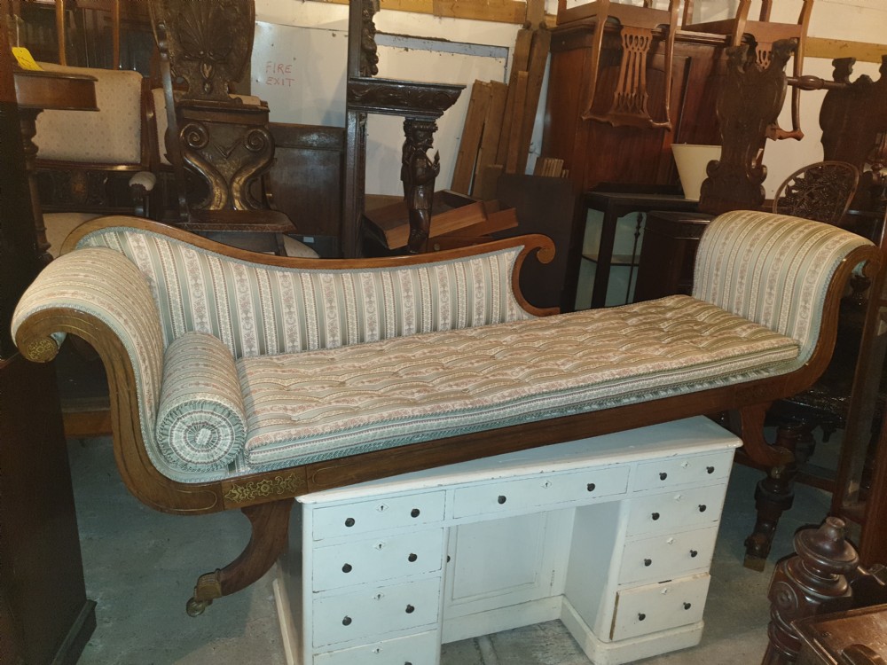 Large Regency brass inlaid rosewood chaise longue View XIV