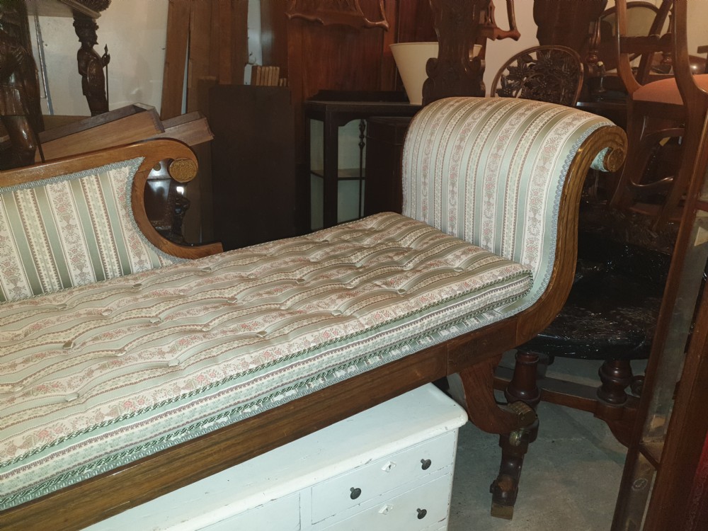 Large Regency brass inlaid rosewood chaise longue View XV