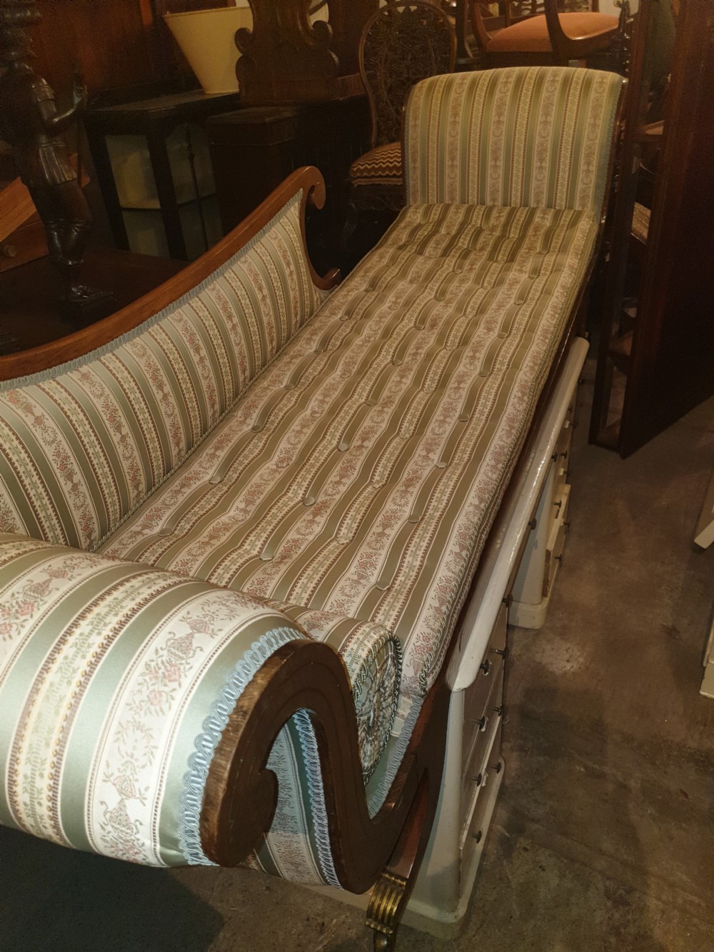Large Regency brass inlaid rosewood chaise longue View XVI