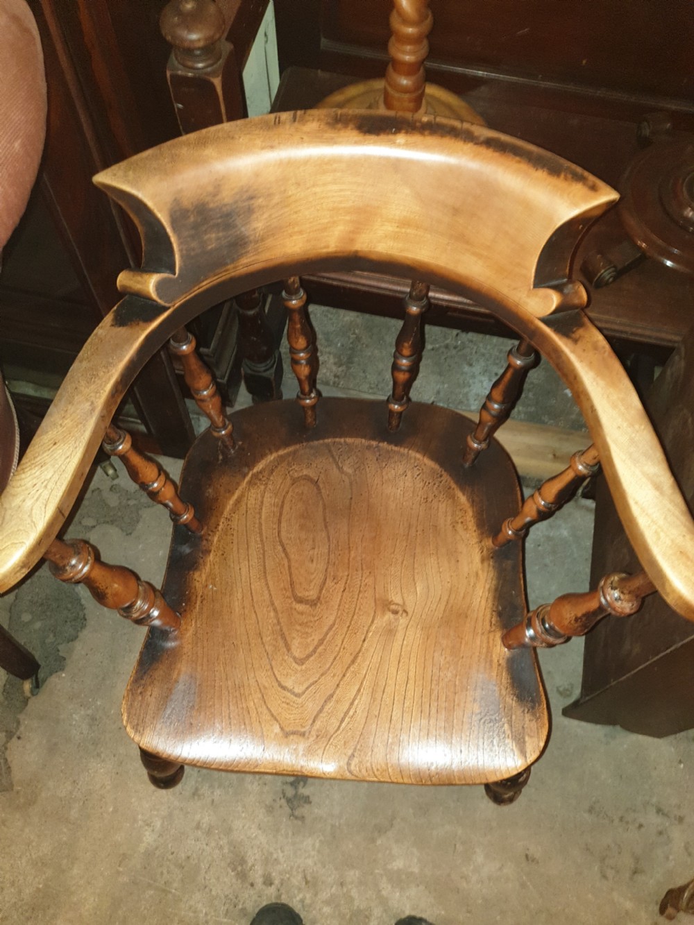 Good original smokers bow desk armchair.  View II
