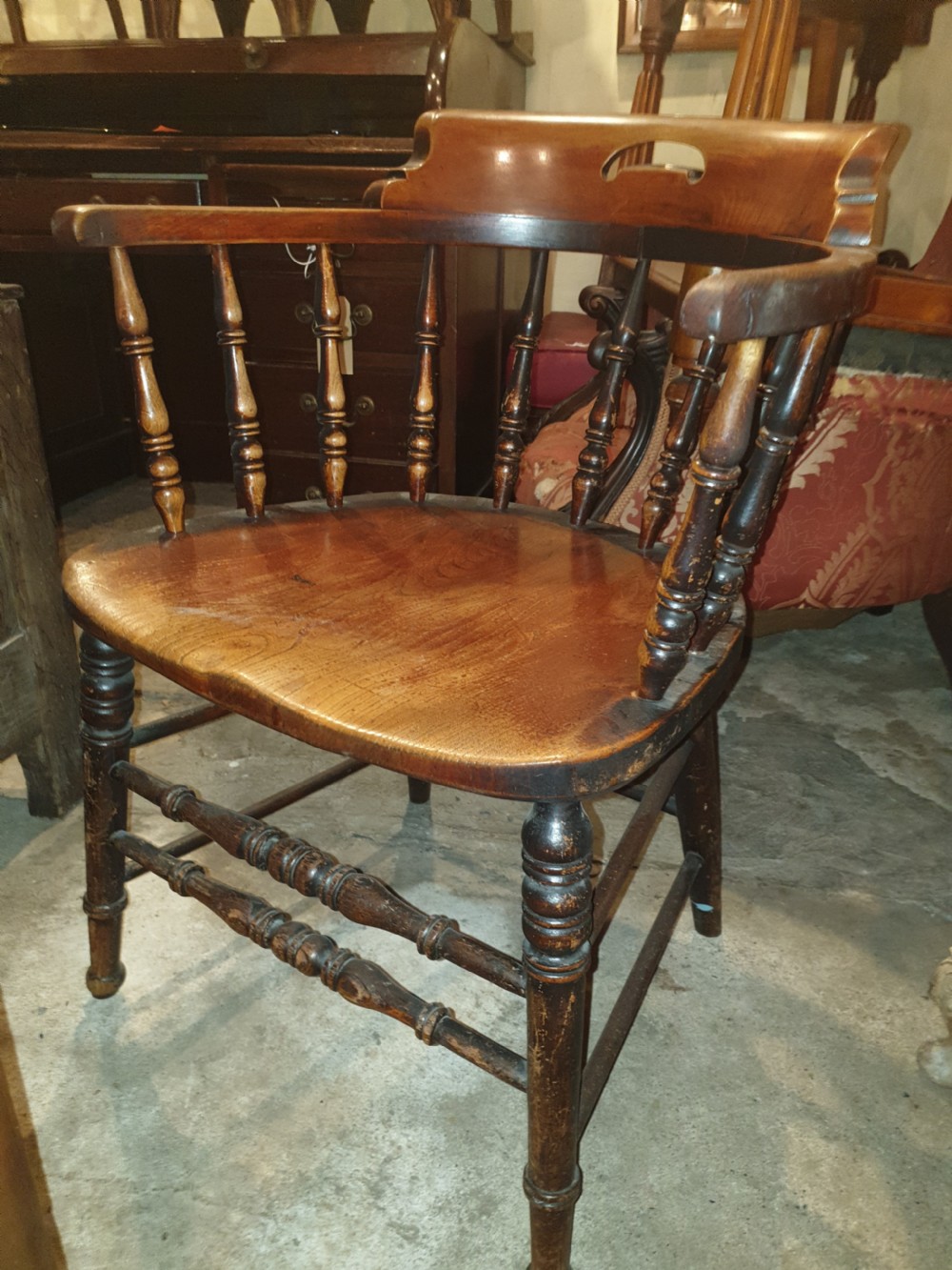 Good original untouched smokers bow desk armchair  View III