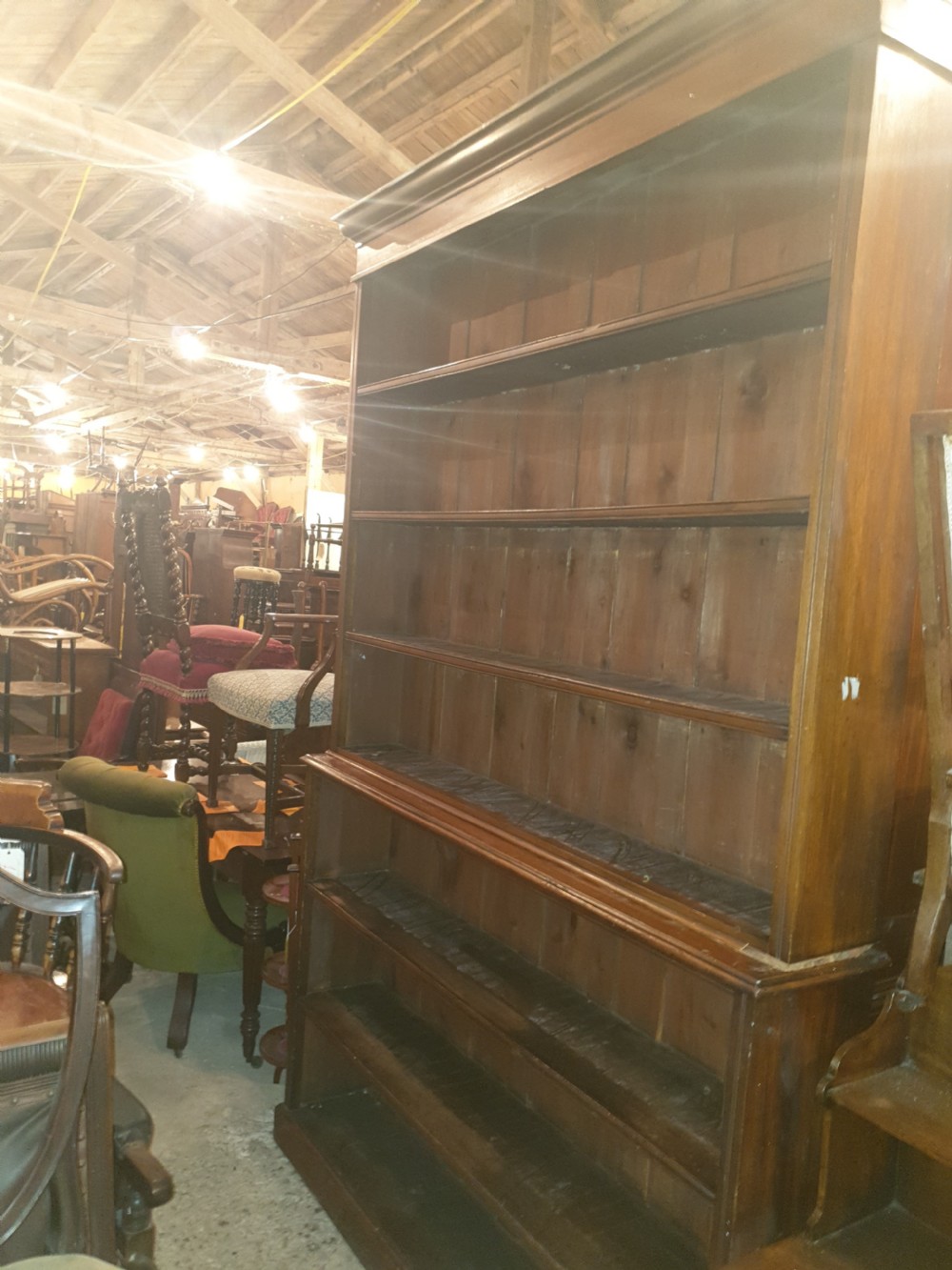 Large and tall late Victorian open front bookcase  View II