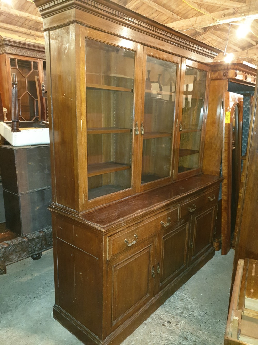Late Victorian oak 2 part library bookcase 