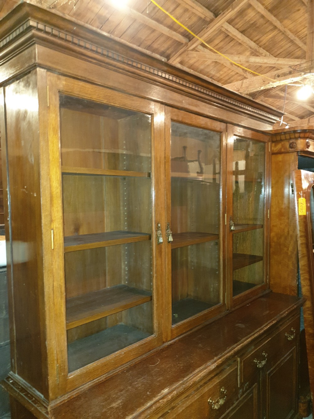 Late Victorian oak 2 part library bookcase  View III