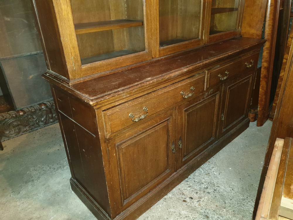 Late Victorian oak 2 part library bookcase  View IV