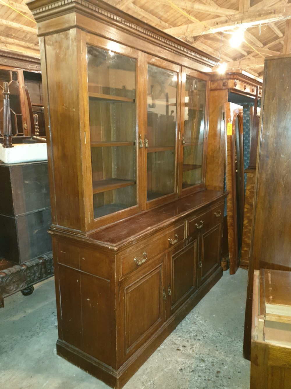 Late Victorian oak 2 part library bookcase  View VII