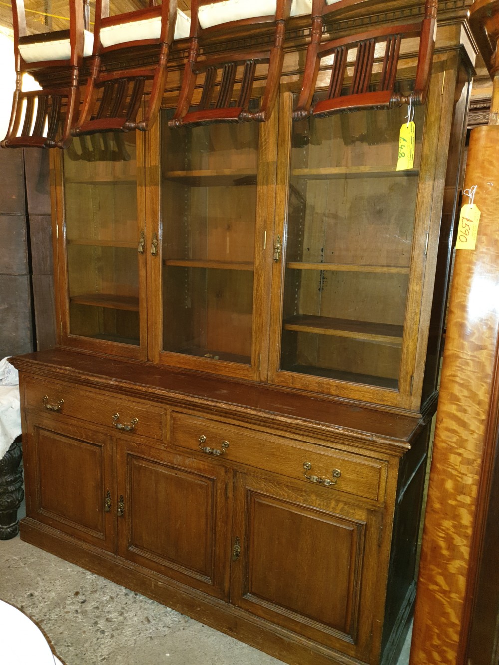 Late Victorian oak 2 part library bookcase  View VIII
