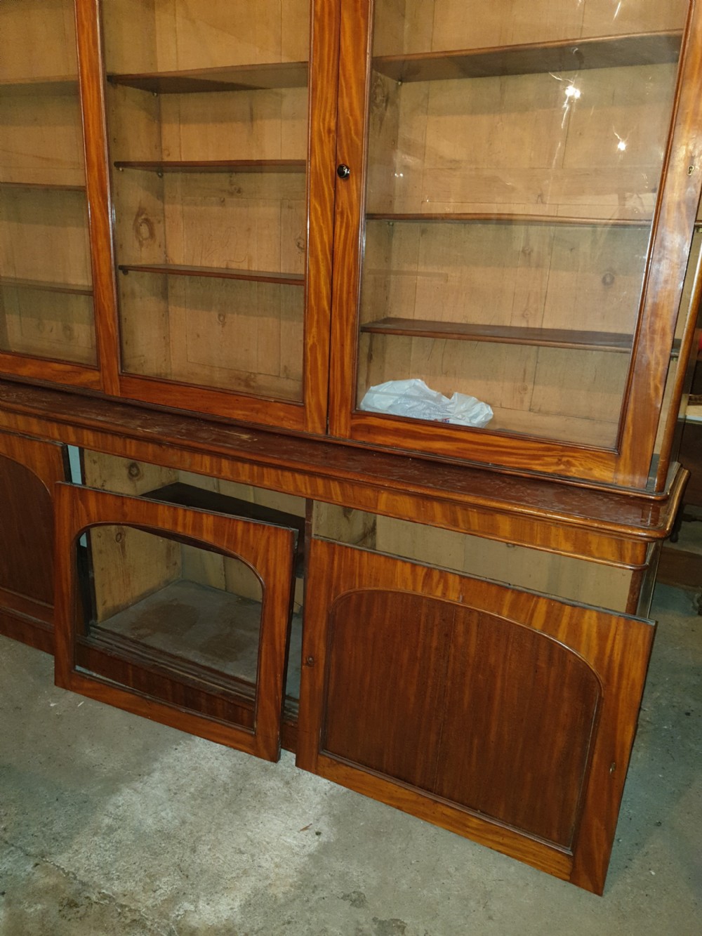 Large Victorian mahogany library bookcase with sliding doors  View IV
