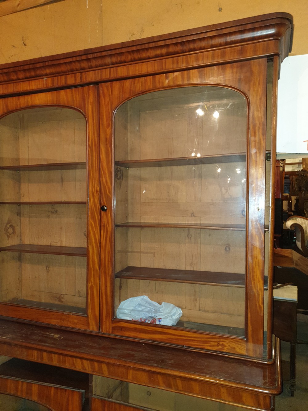 Large Victorian mahogany library bookcase with sliding doors  View V