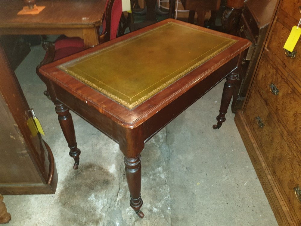 Late Victorian mahogany 2 drawer writing table  View II