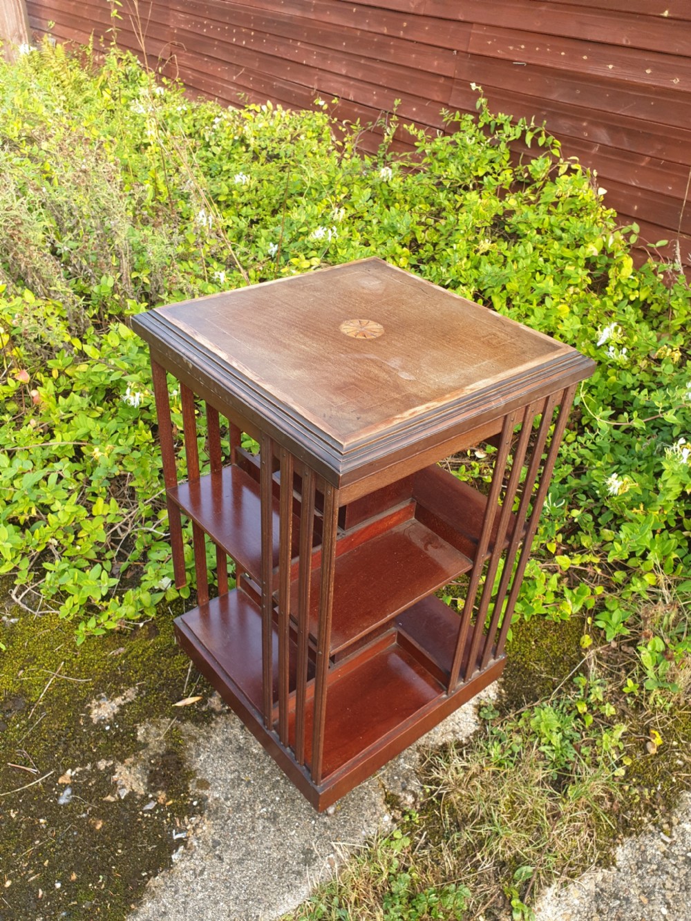 Inlaid mahogany revolving library bookcase 