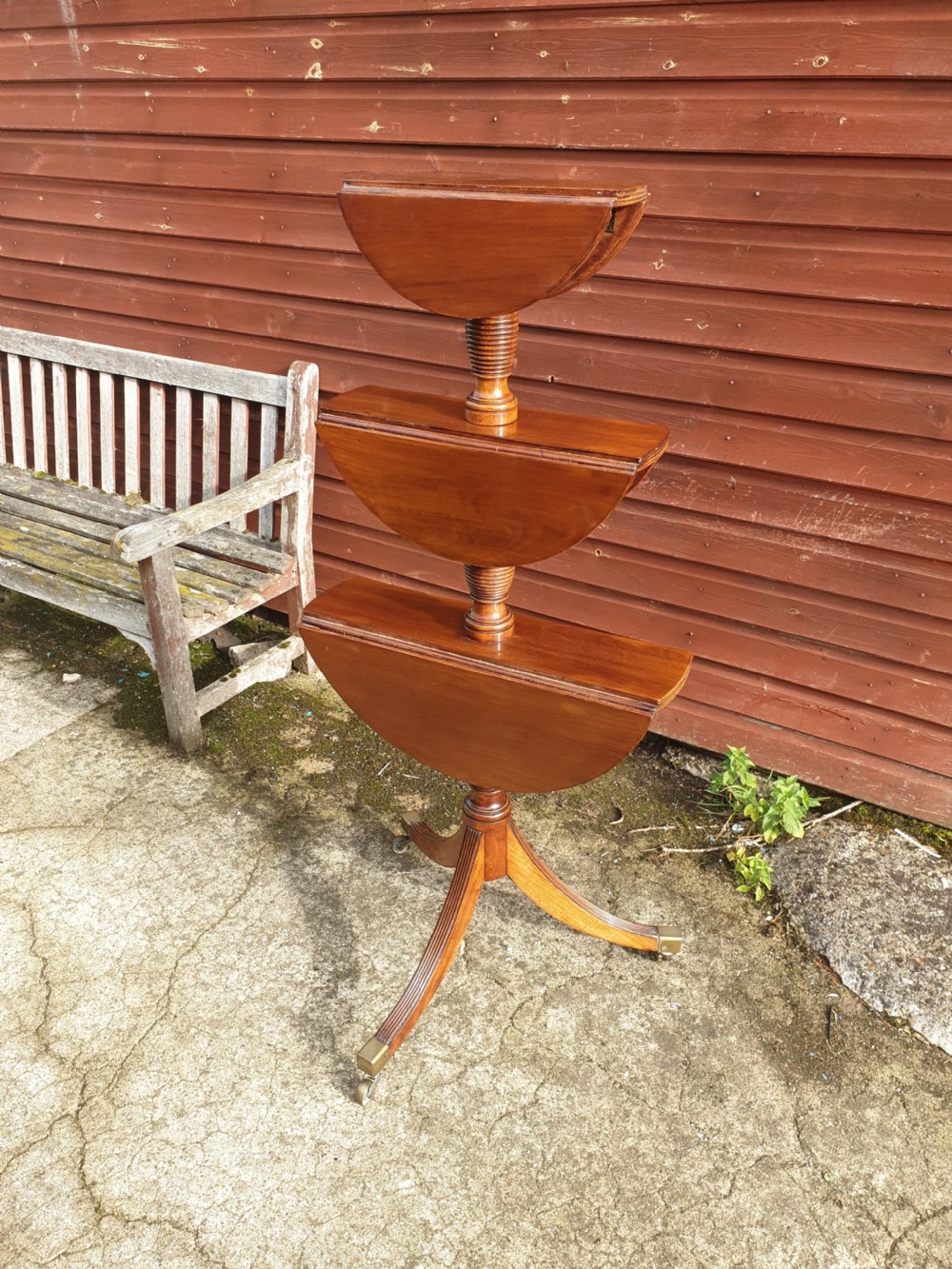 Early 19th century mahogany 3 tier drop flap dumb waiter 