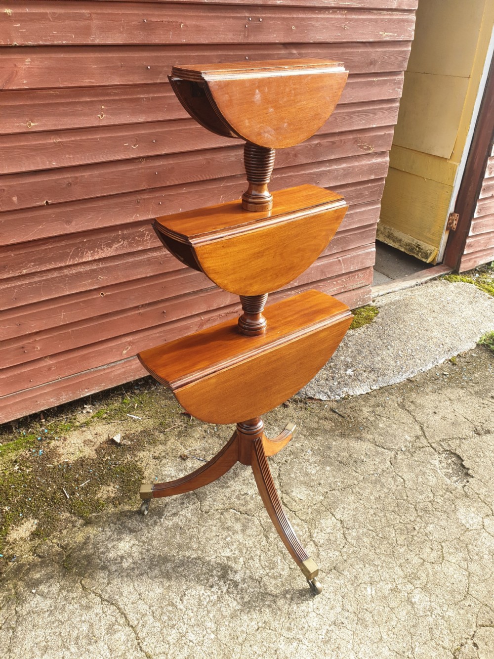 Early 19th century mahogany 3 tier drop flap dumb waiter  View II