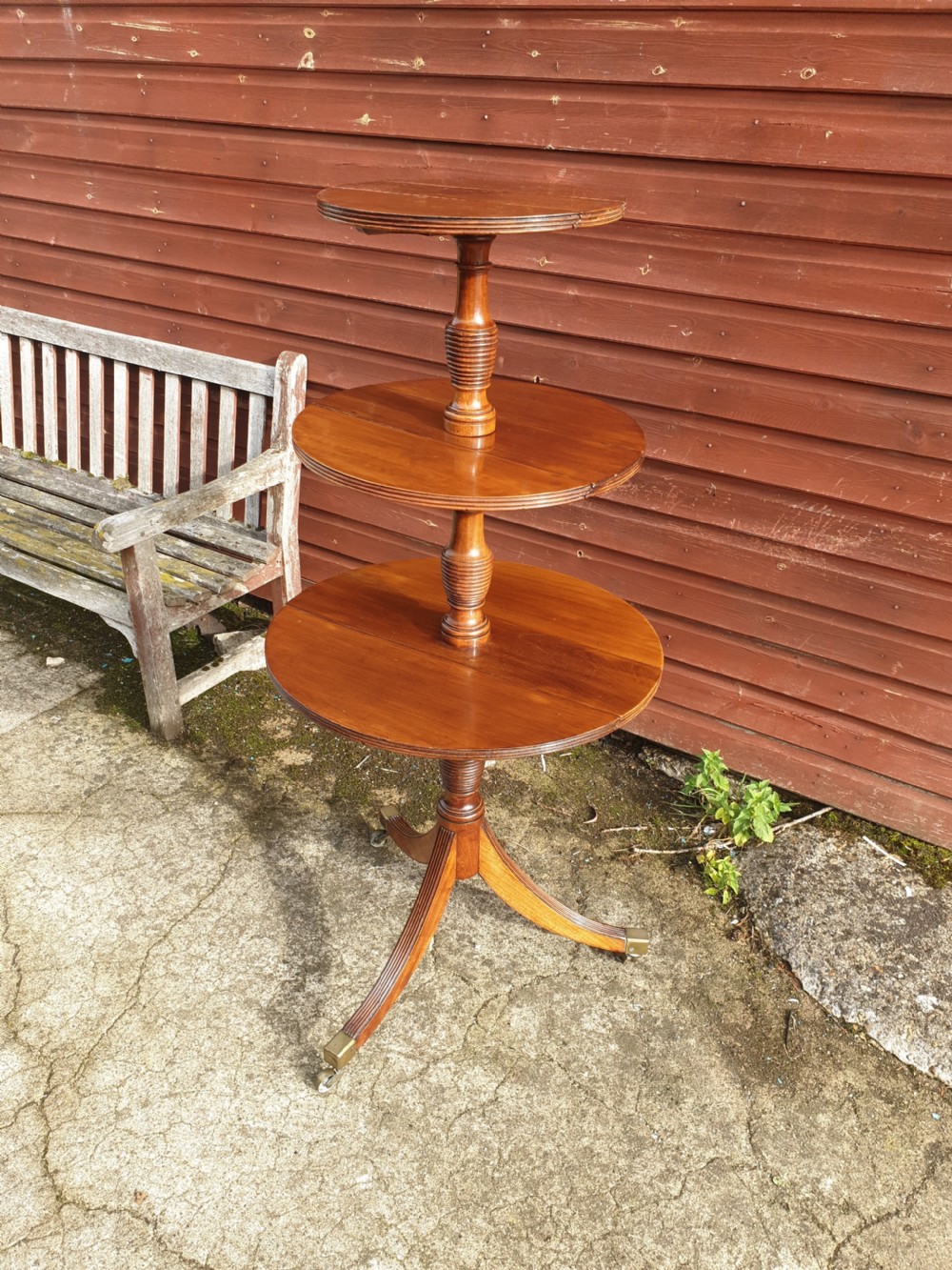 Early 19th century mahogany 3 tier drop flap dumb waiter  View III