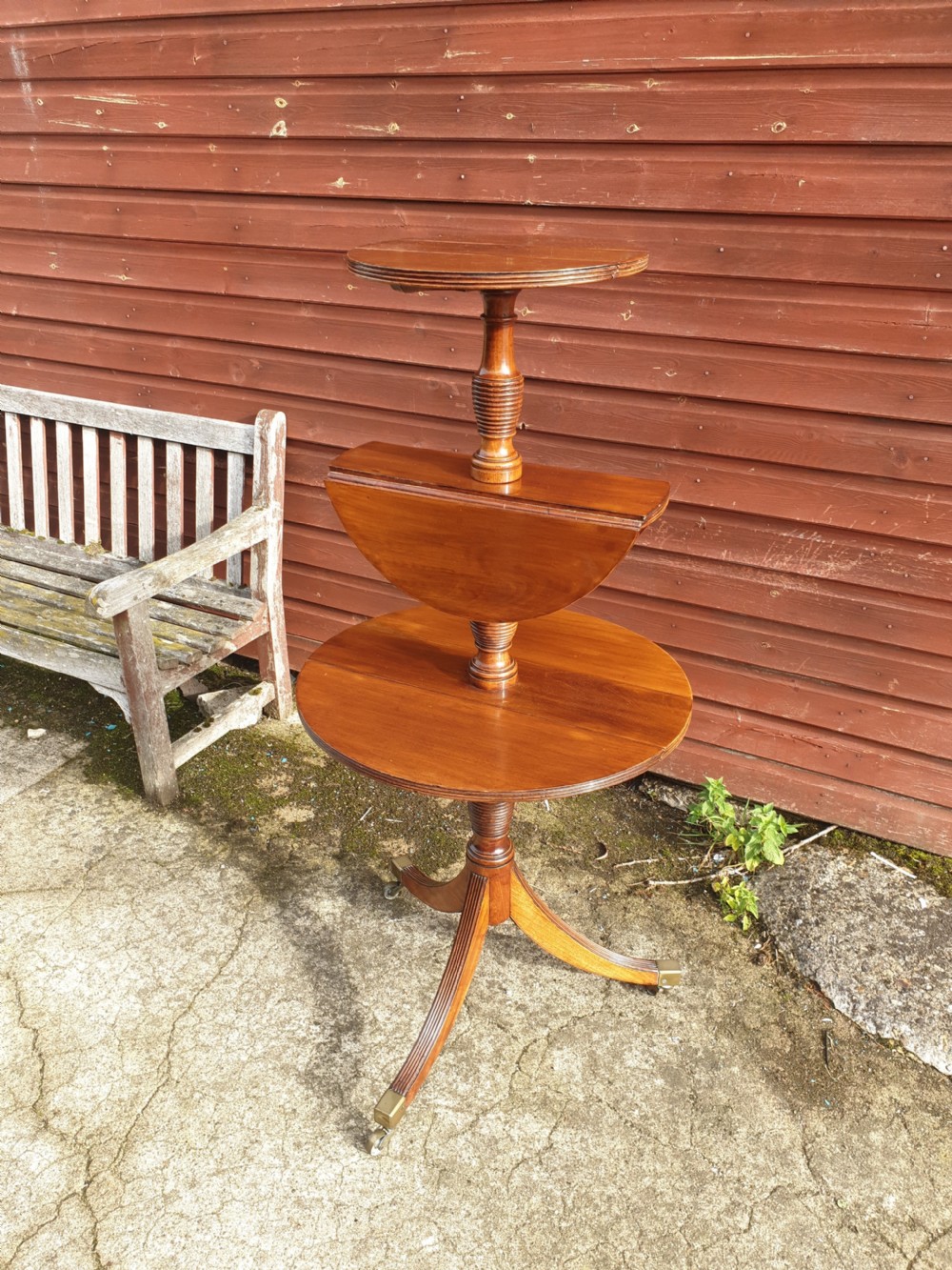 Early 19th century mahogany 3 tier drop flap dumb waiter  View V