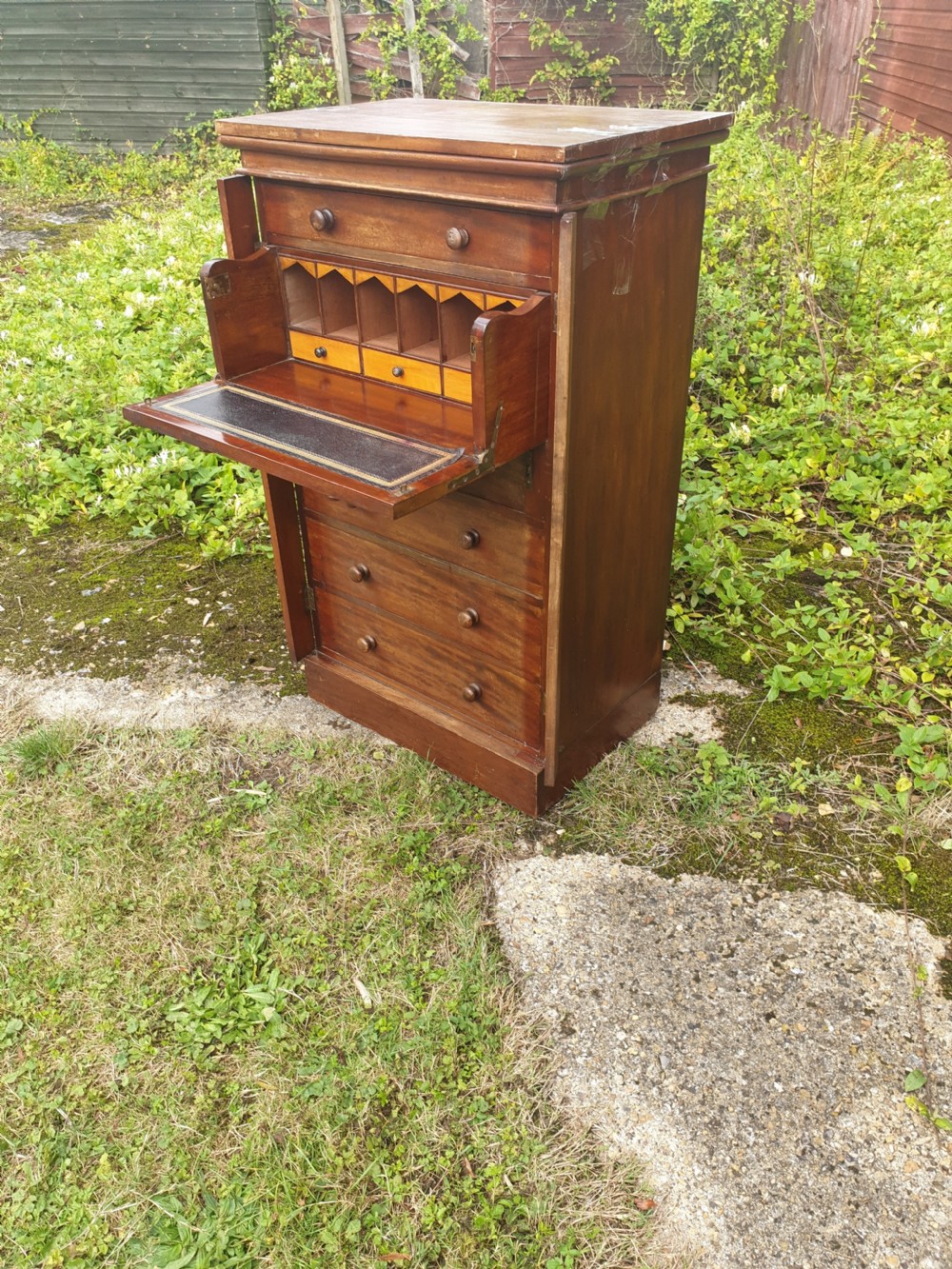 Victorian mahogany secretaire Wellington chest.