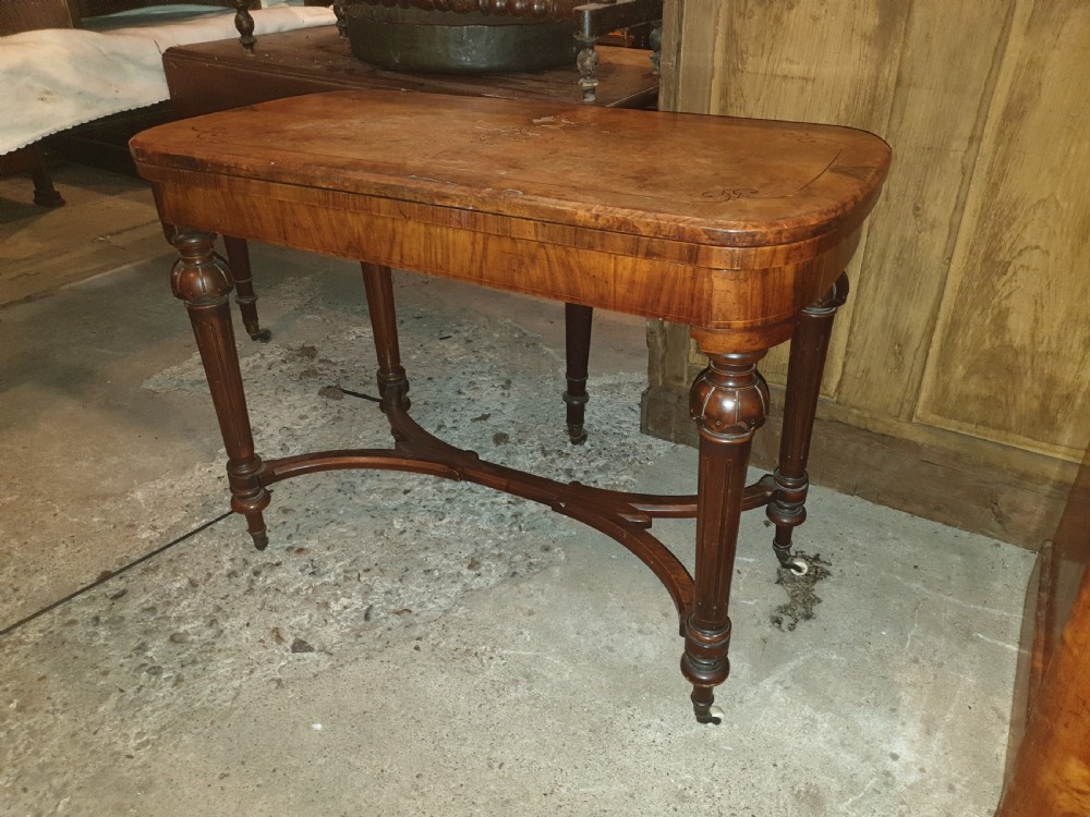 Victorian burr walnut inlaid card table