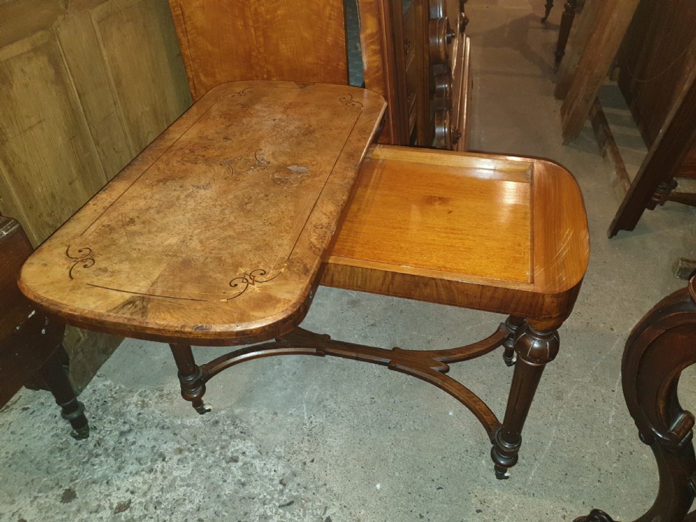 Victorian burr walnut inlaid card table View V