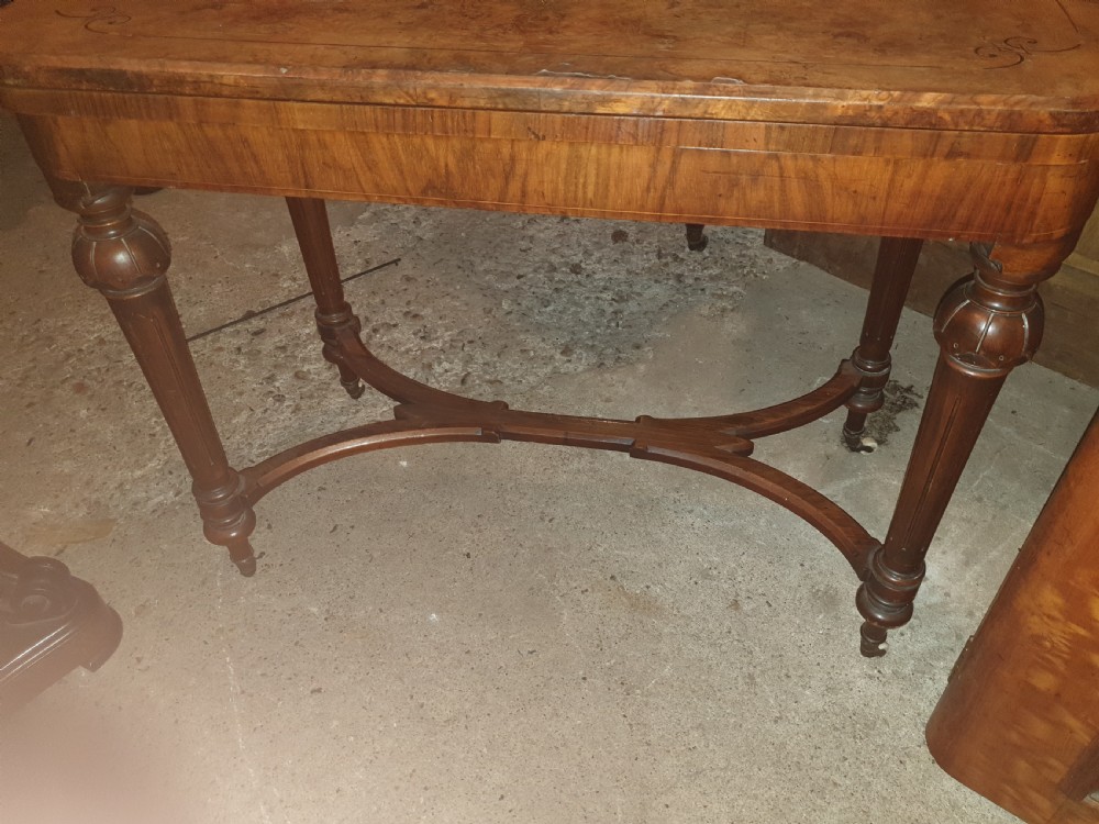 Victorian burr walnut inlaid card table View VI