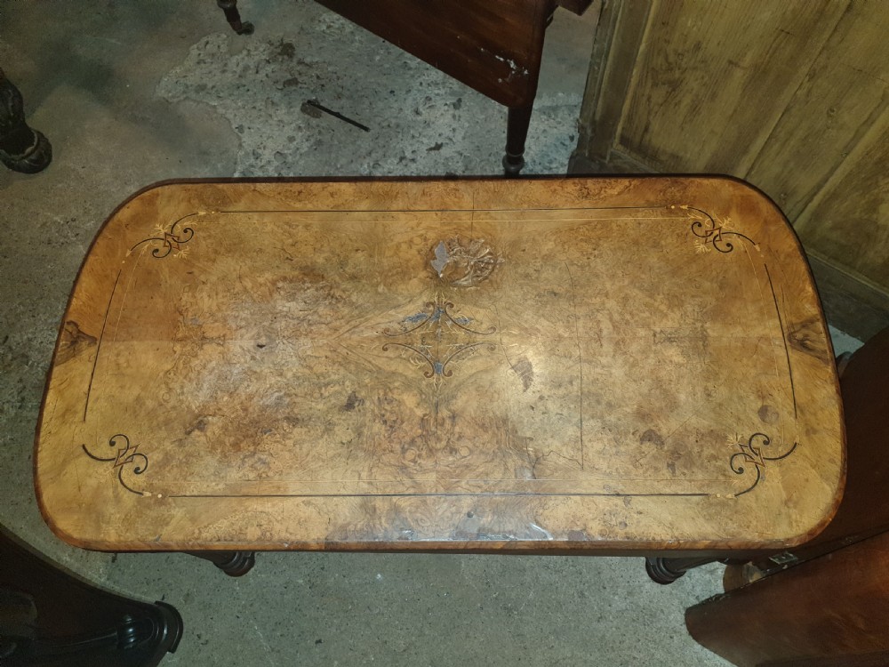 Victorian burr walnut inlaid card table View VIII