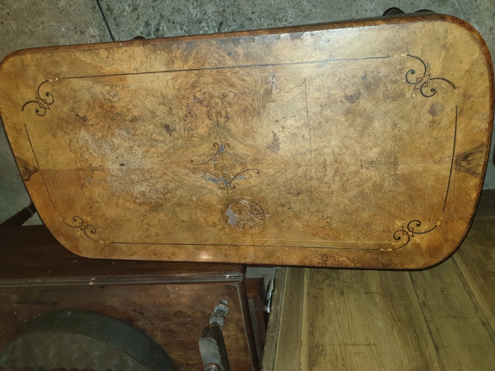 Victorian burr walnut inlaid card table View IX