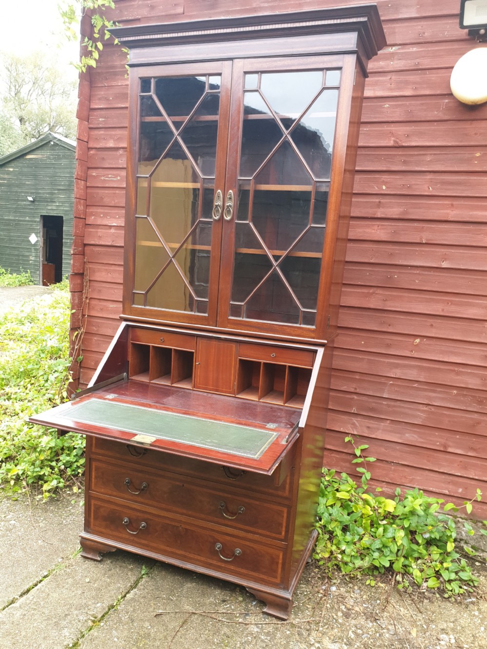 Good Edwardian inlaid mahogany bureau bookcase  View V