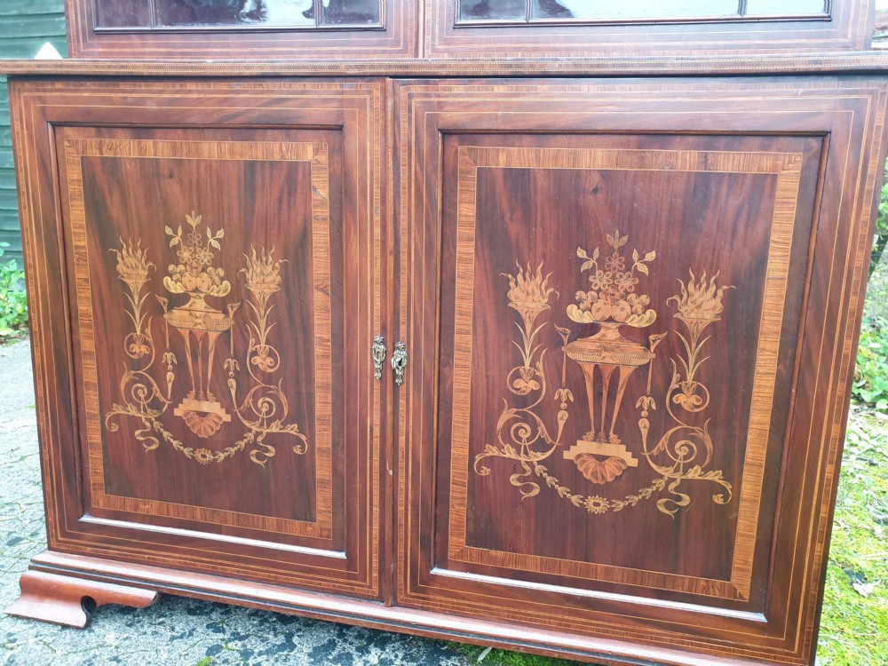 Good late Victorian inlaid bookcase cabinet  View II