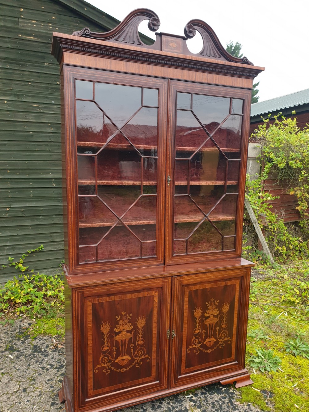 Good late Victorian inlaid bookcase cabinet  View IV