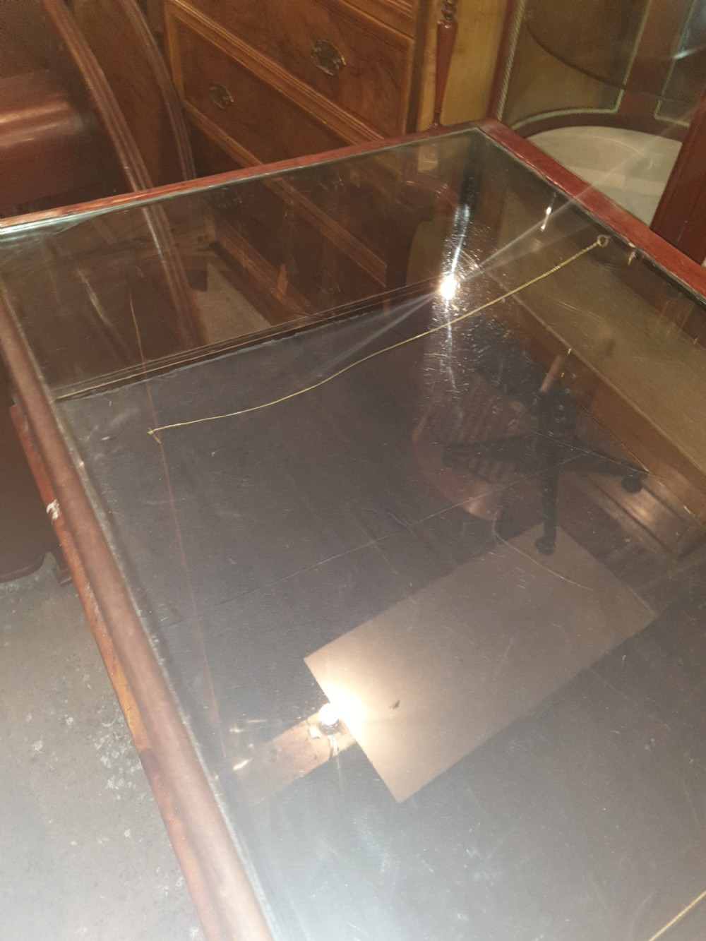 Large 9 foot mahogany framed glazed shop display cabinet View IV