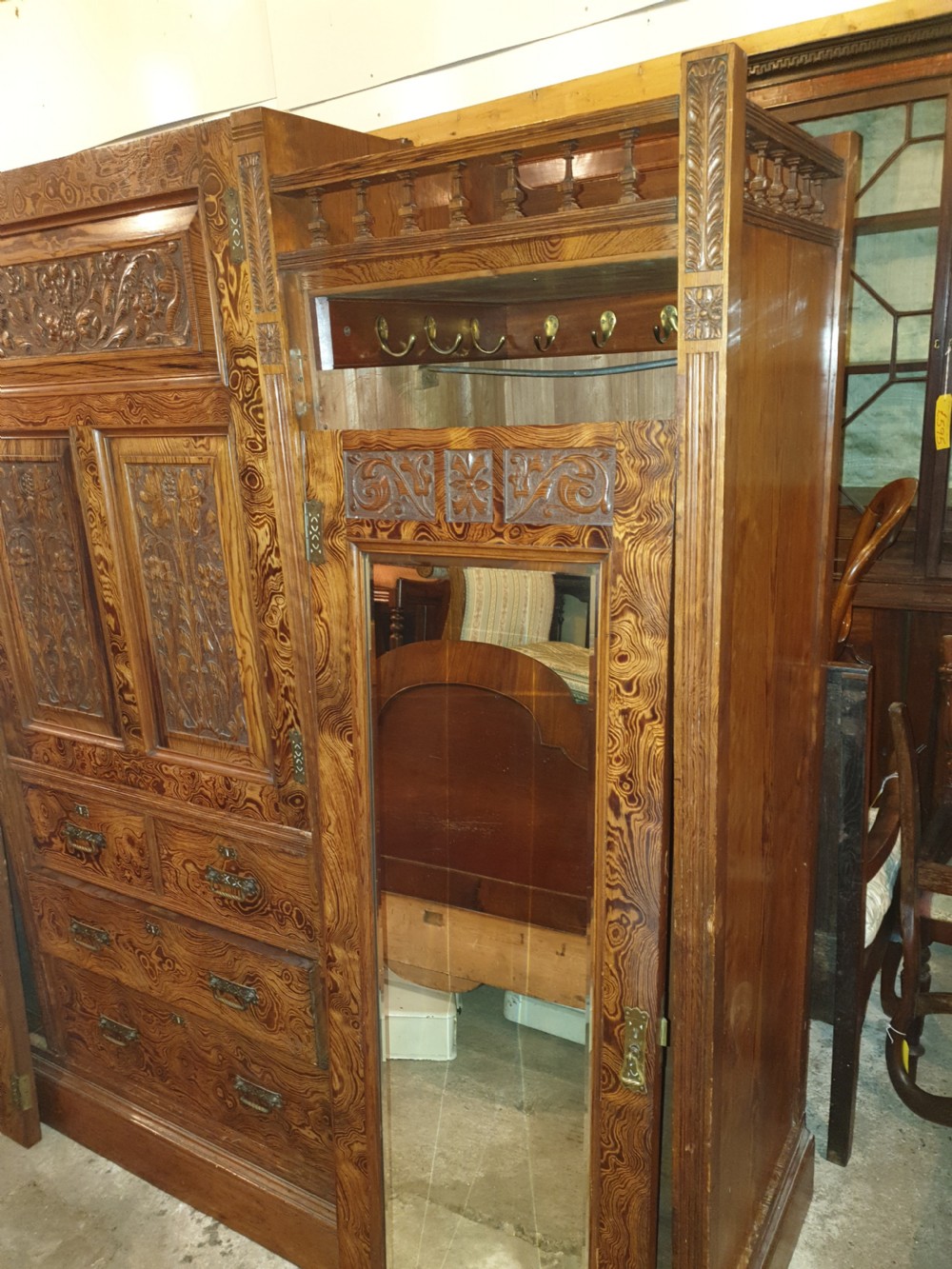 Victorian pitch pine 3 section wardrobe.  View II