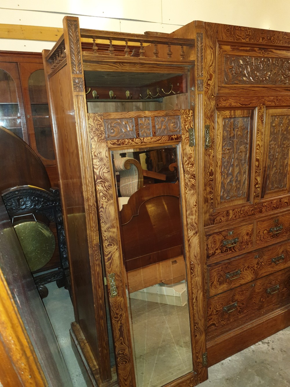 Victorian pitch pine 3 section wardrobe.  View III