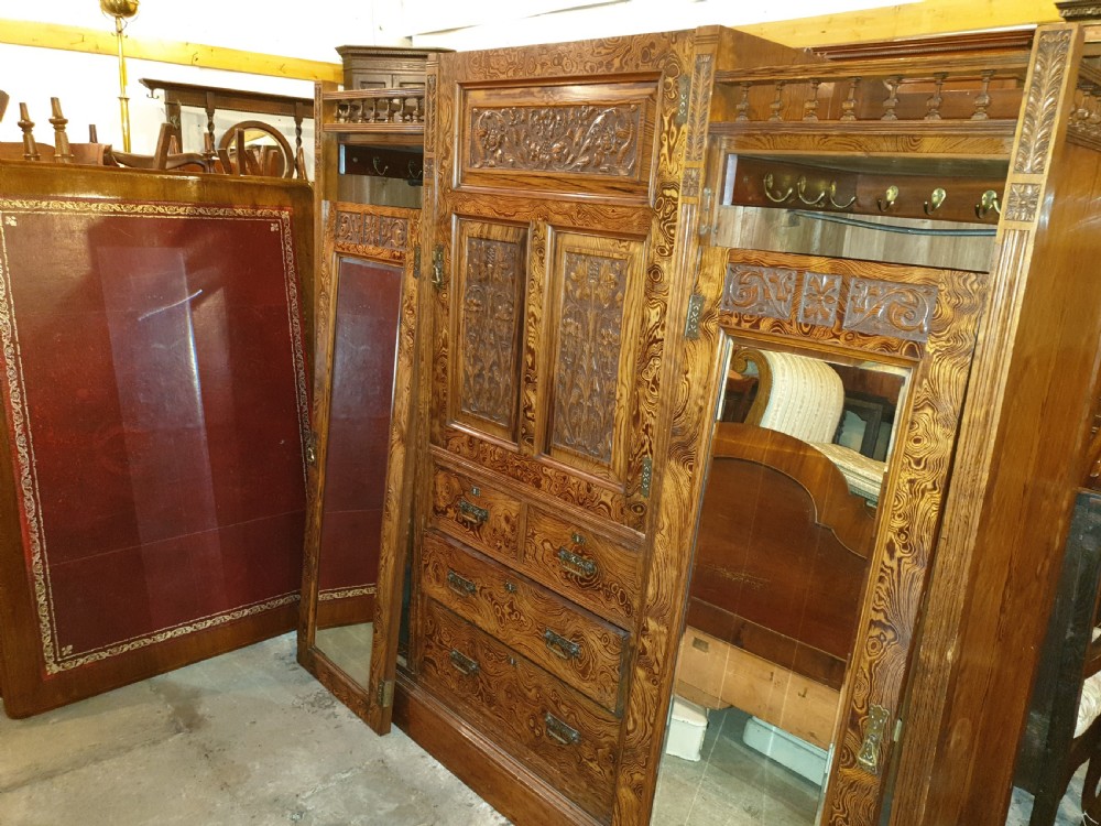 Victorian pitch pine 3 section wardrobe.  View V