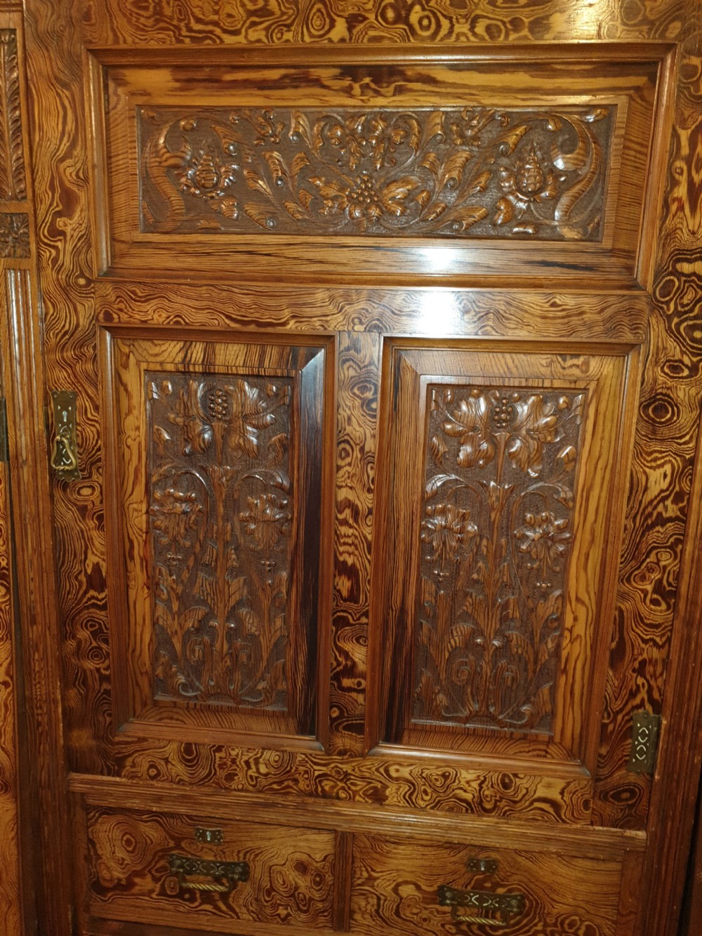 Victorian pitch pine 3 section wardrobe.  View VI