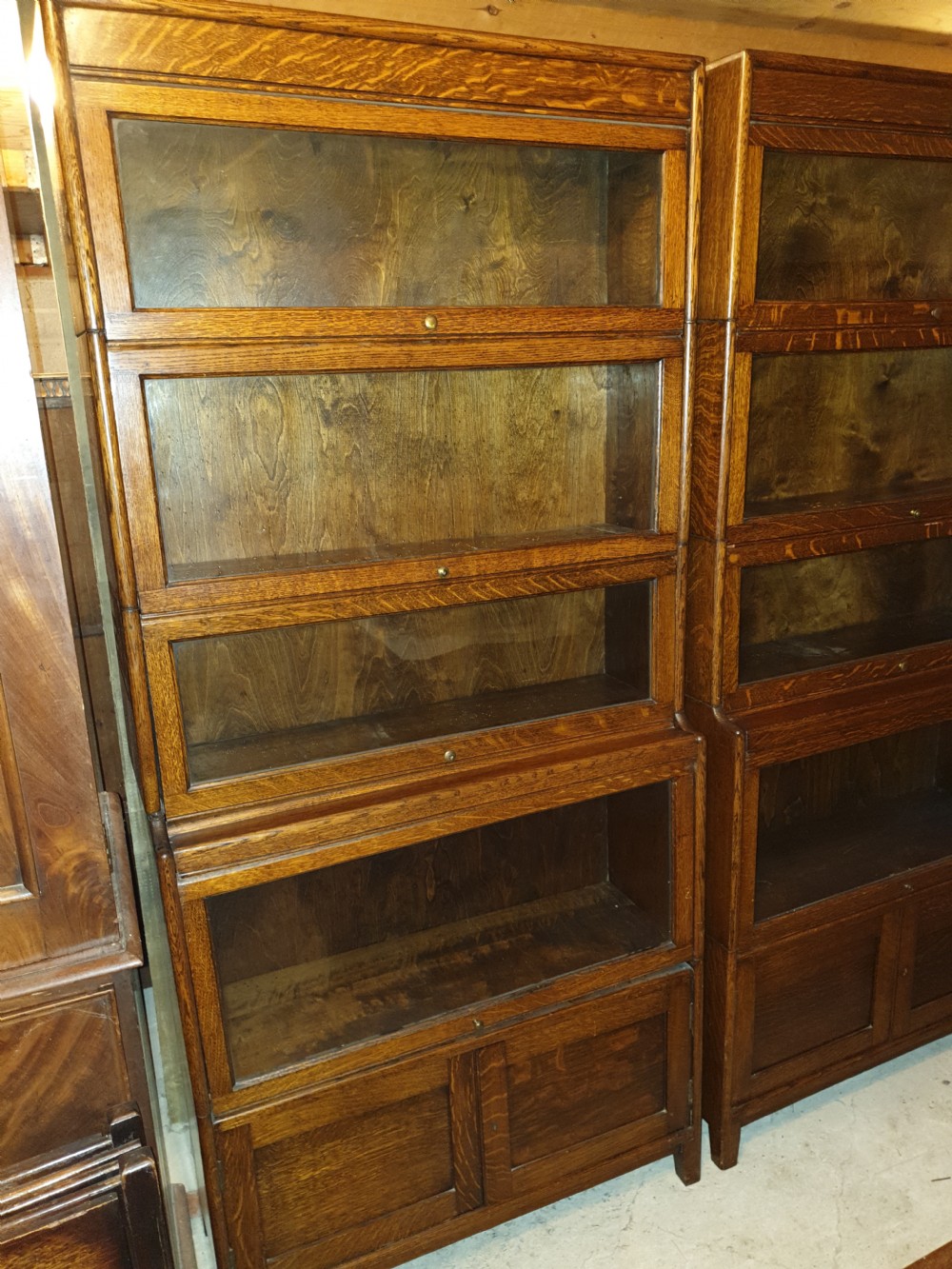 Pair of oak Globe Wernicke style sectional bookcases  View II