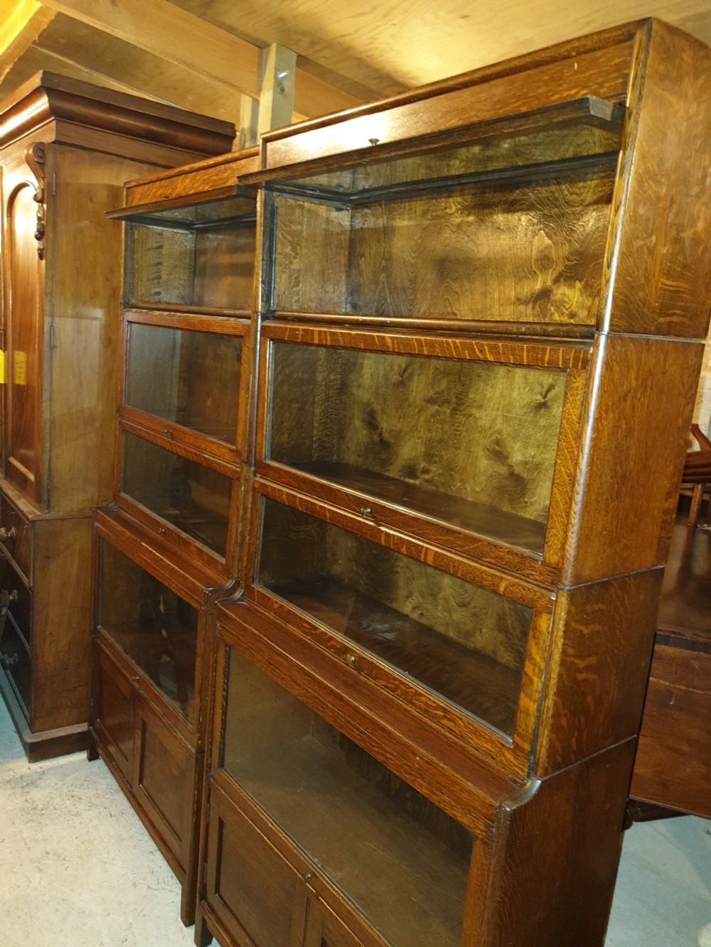 Pair of oak Globe Wernicke style sectional bookcases  View III