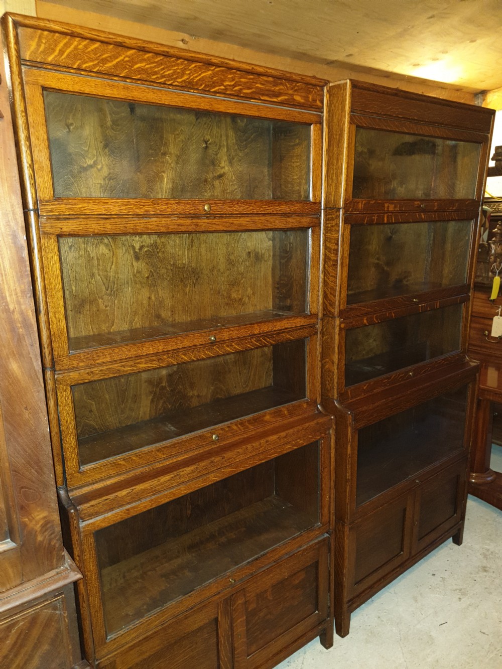 Pair of oak Globe Wernicke style sectional bookcases  View IV