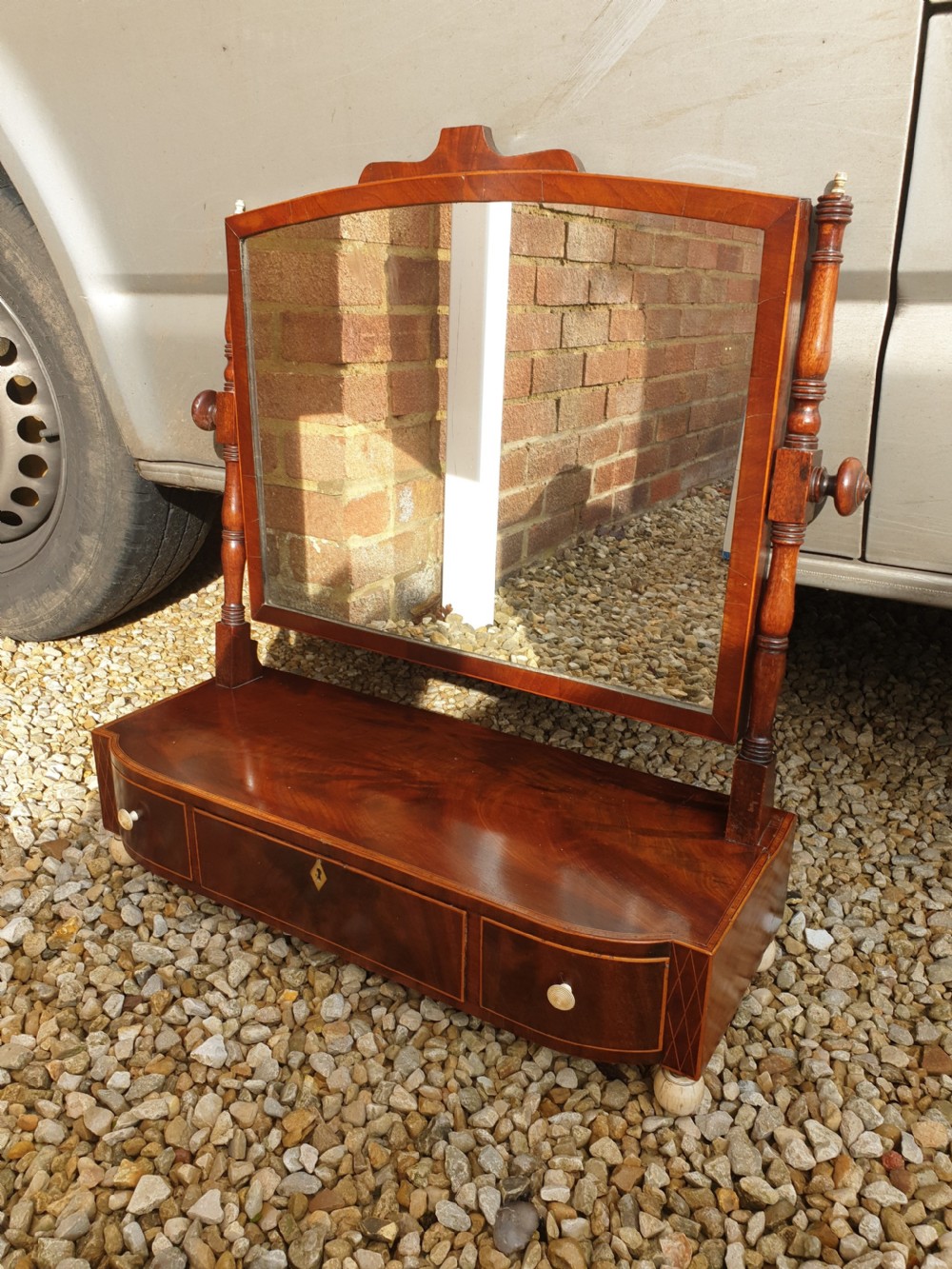 Early 19th century inlaid mahogany dressing table mirror. 