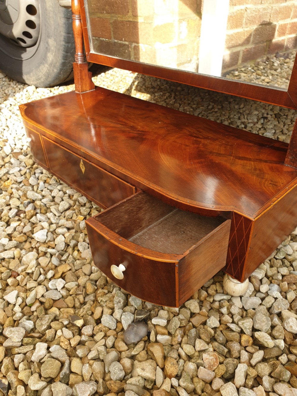 Early 19th century inlaid mahogany dressing table mirror.  View IV