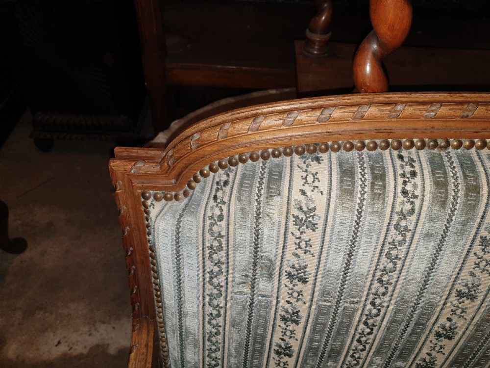 Walnut frame 2 seater sofa. View II